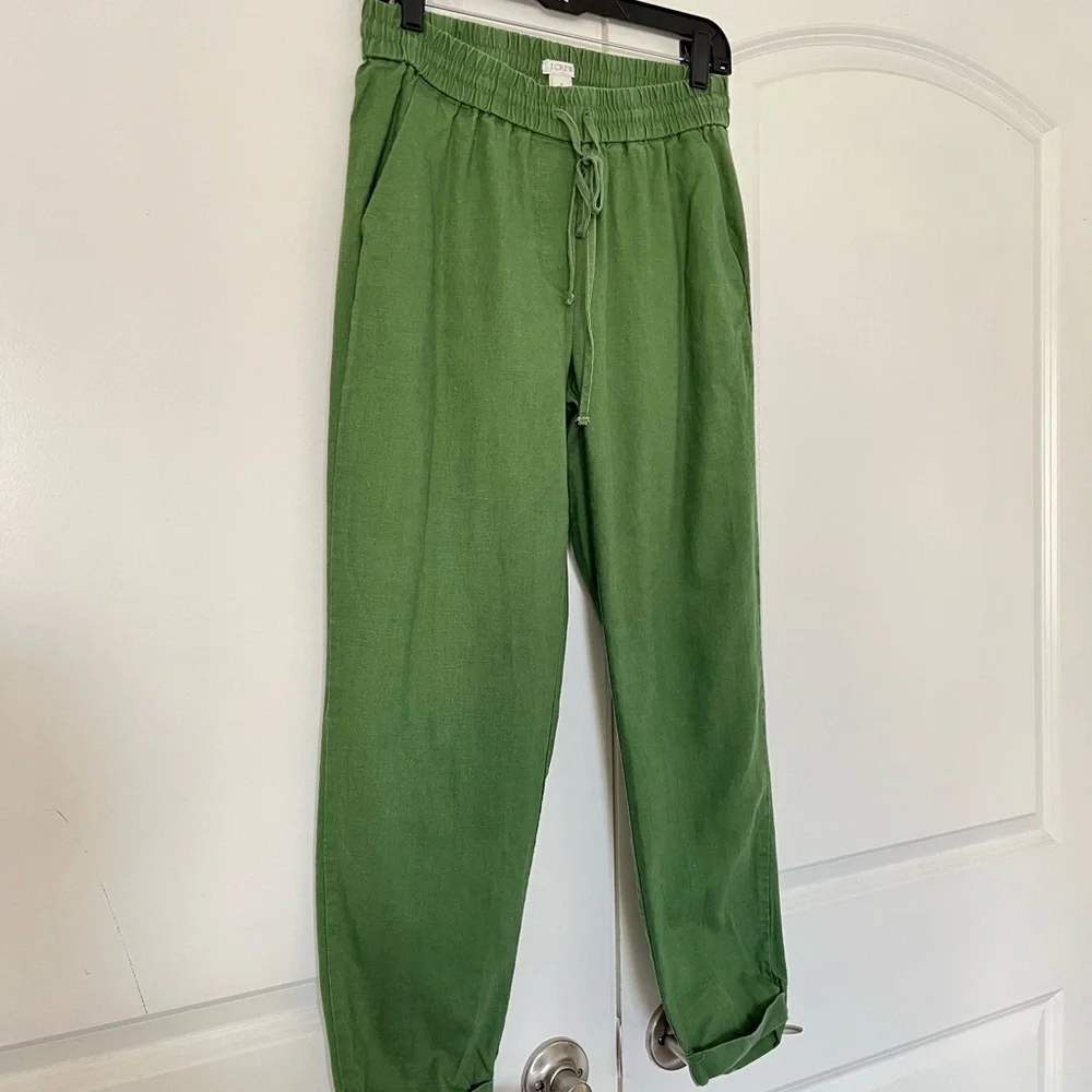 J.Crew Factory Cotton Linen blend Drawstring Pants Pull On Crop Green Si… - Picture 2 of 7